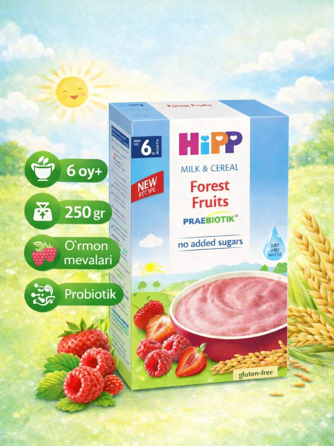 HIPP детская молочная каша c лесными ягодами и пробиотиками 250грамм с 6 месяцев