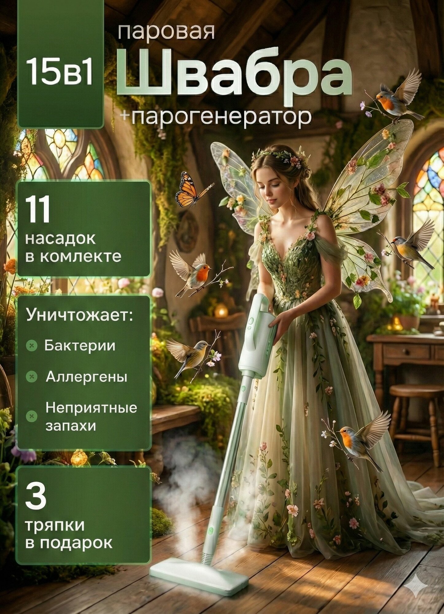 TARGO Паровая швабра с насадками для уборки дома мощная, пароочиститель