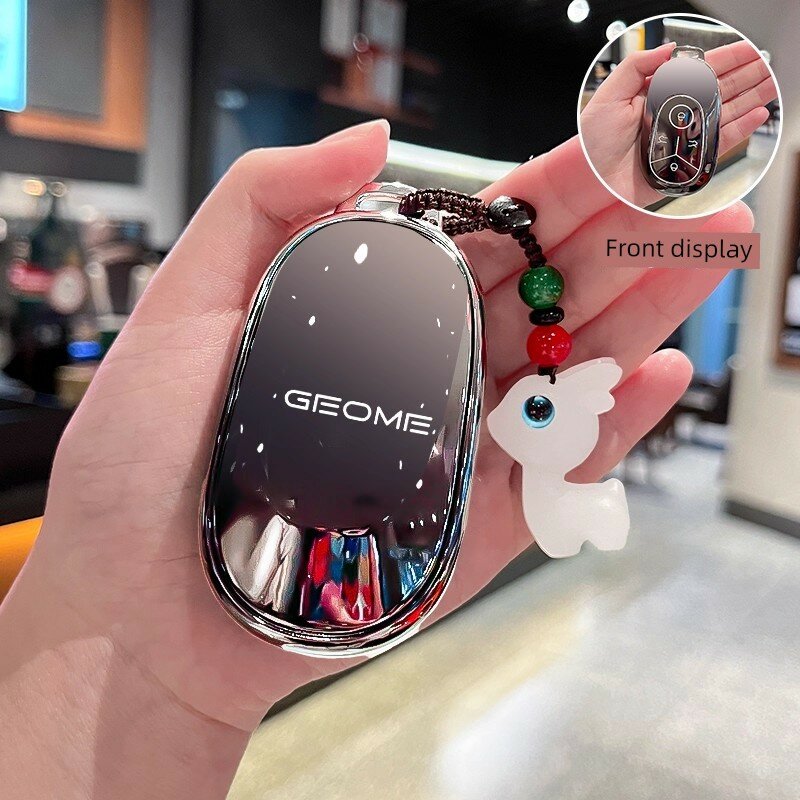 Кейс для ключа Geely Star Wish из ТПУ, серый градиент с светящимся оленем