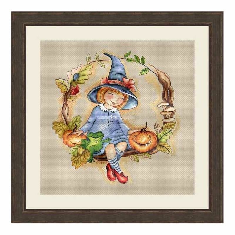 Bышивка крестиком для начинающих Amishop Маленькая ведьма-тыковка, 16CT Aida, 21 x 22 см, 126 x133 стежка, 34 цветов, 100% хлопок