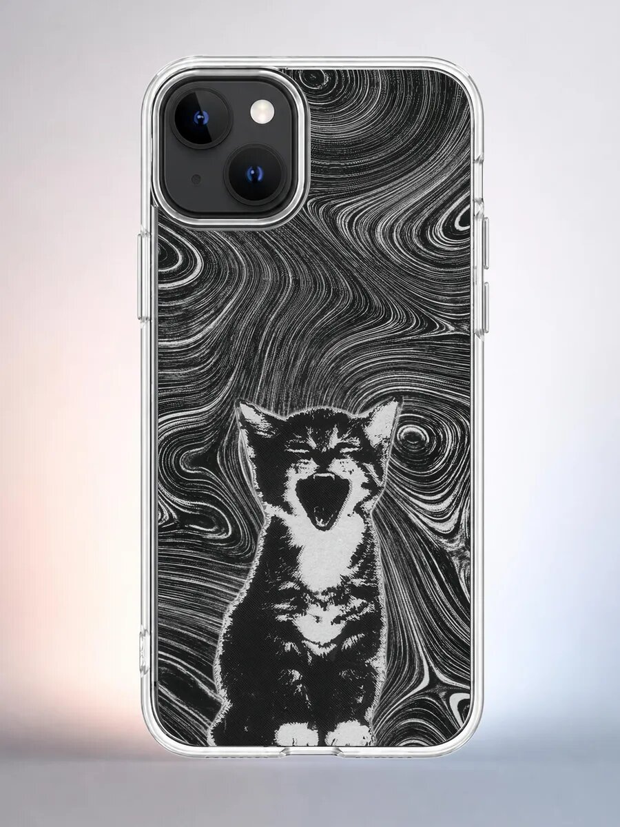 Чехол iPhone 13 зевающий котёнок силиконовый прозрачный