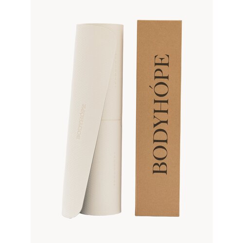 Коврик BODYHOPE для йоги, фитнеса, пилатеса, двухсторонний, бежевый, 183x61 см