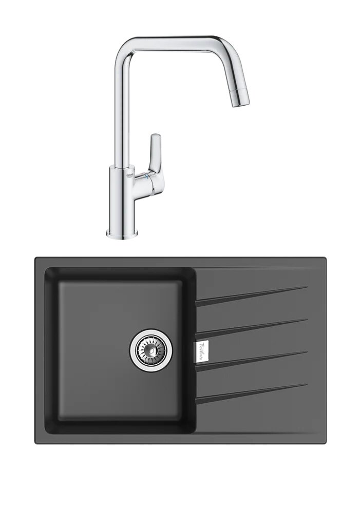 Комплект Мойка Rivelato Raum RM-78 antracite 78x50, антрацит (antracite), кварц / Смеситель Grohe Eurosmart 30567000 глянцевый хром