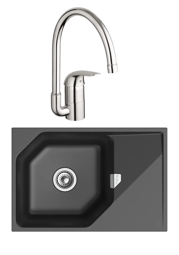 Комплект Мойка Rivelato Locus LS-75 antracite 75x50, антрацит (antracite), кварц / Смеситель Grohe Euroeco 32752000 глянцевый хром