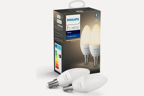 Изображение товара Philips Hue White E14 — 2 умные лампы свеча (470 Лм, диммируемые, Bluetooth, 2700K) (929002039904)