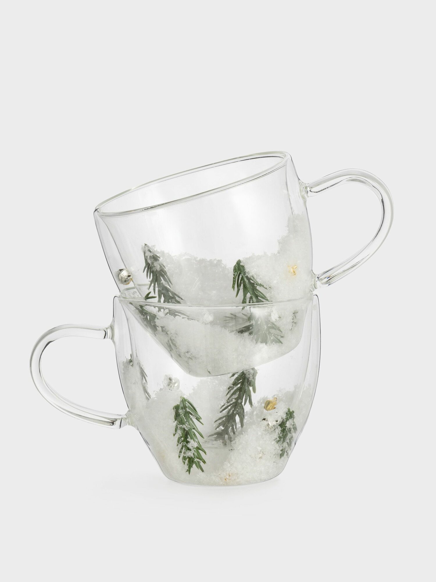 Кружка 300 мл 2 шт стекло Б с еловыми ветками и колокольчиками внутри Air decor