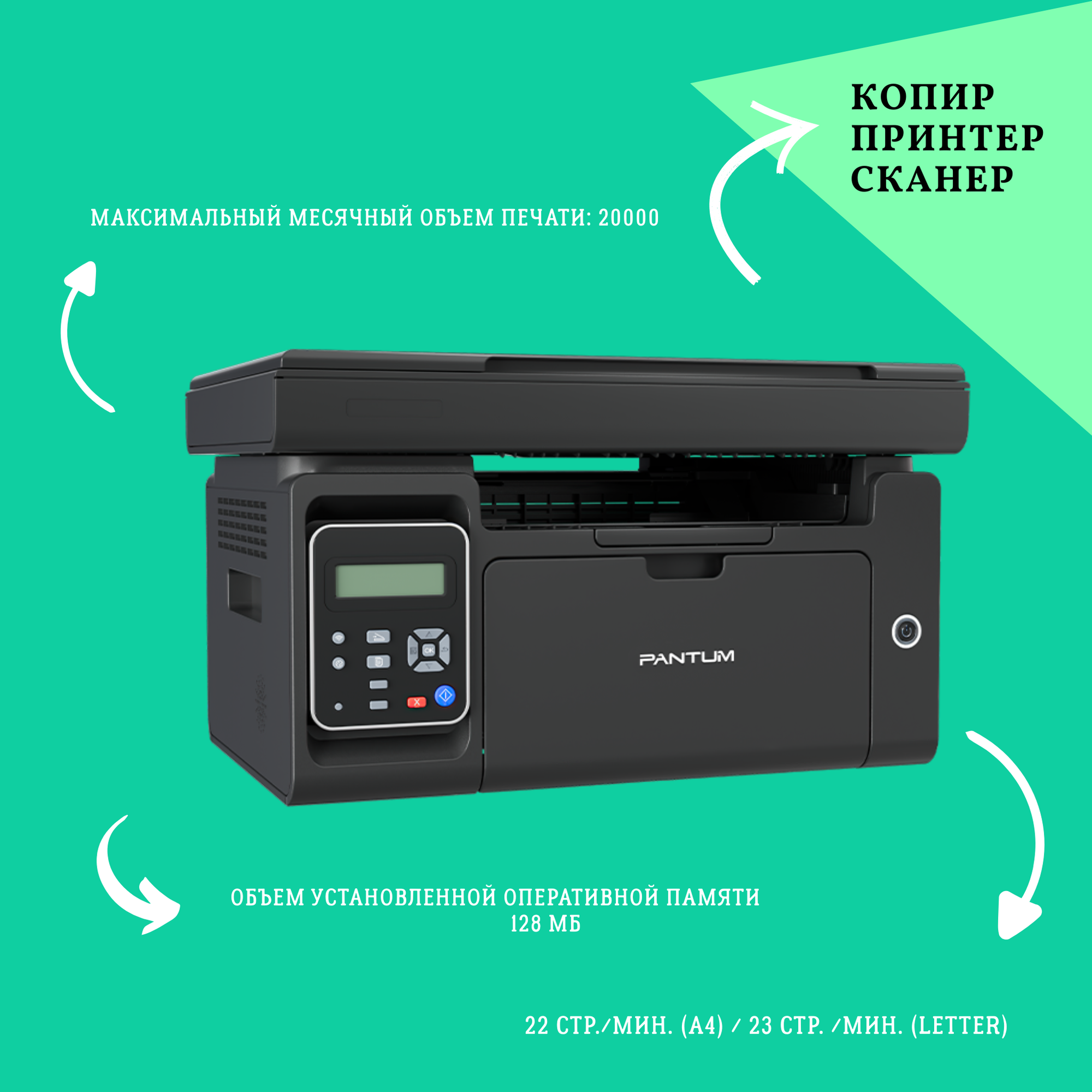 Лазерный принтер-МФУ Pantum M6503, черно-белый, для офиса, настольный, A4 — фото 1