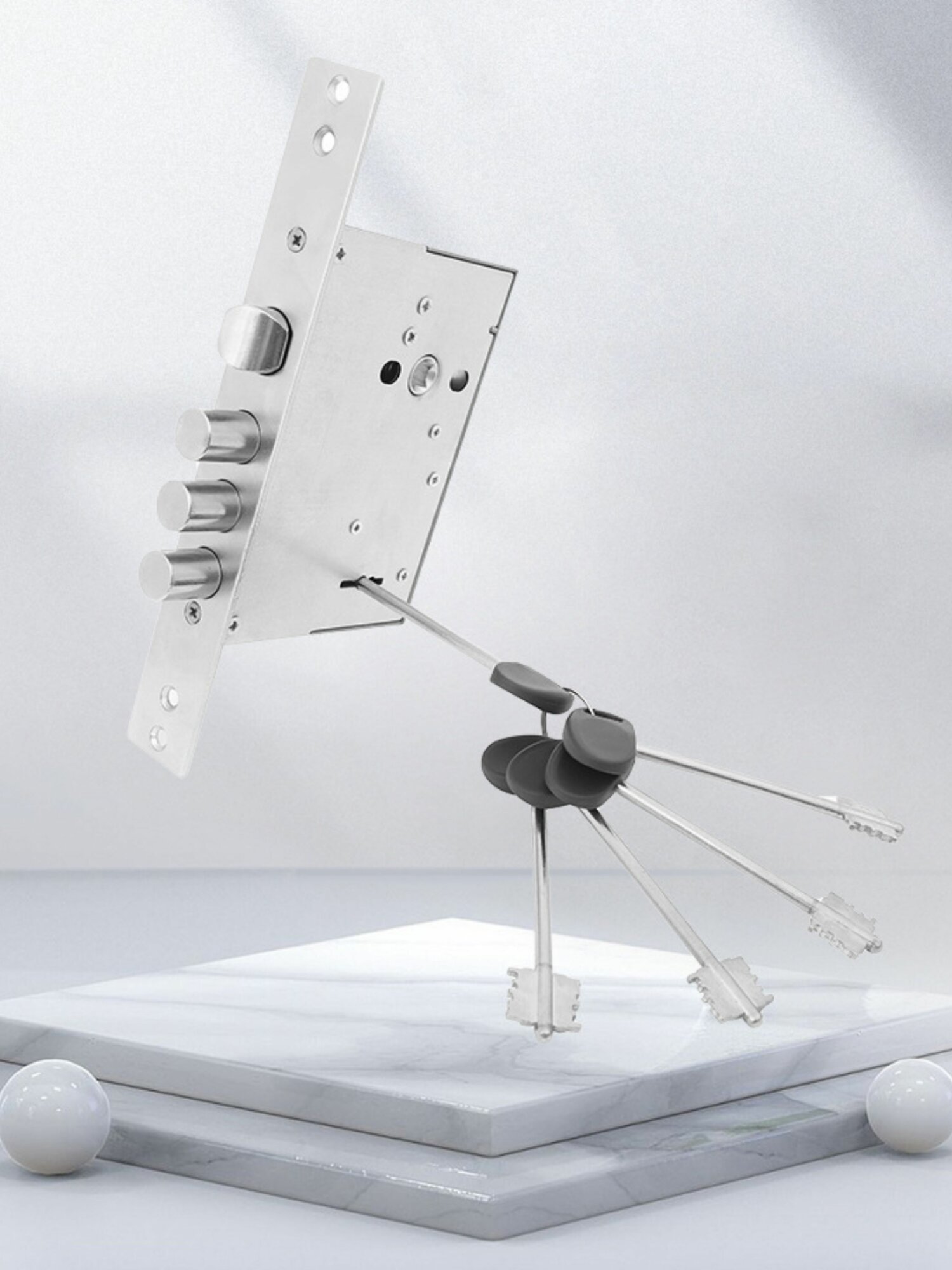 Замок врезной сувальдный для входной металлической сейф двери Akomuto ЗВ 8177-8 хром