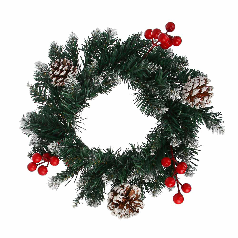 Сноу БУМ Венок ПВХ Д25 см с шишками и ягодами 26-90