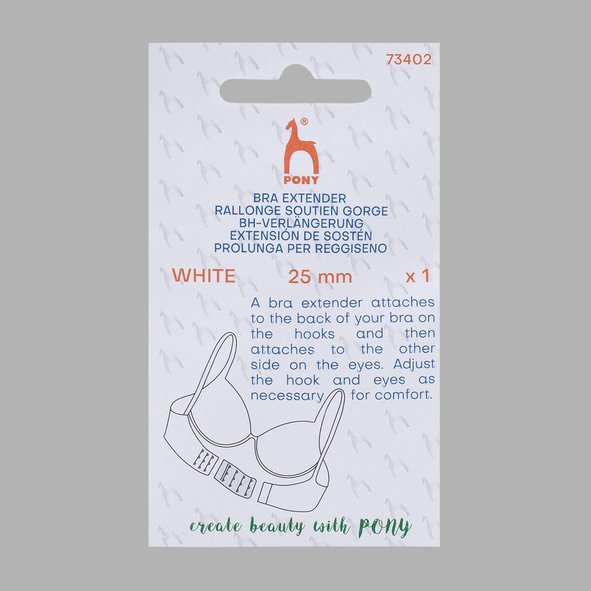 Расширитель для бюстгальтера с крючками 3x2 25 мм 1 штука белый Pony 73402