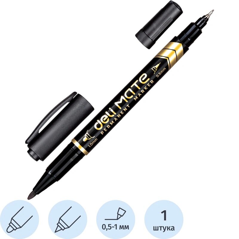 Маркер перманентный двусторонний Mate толщина линии 05-1 мм черный