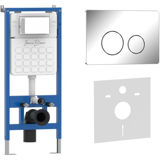 Инсталляция Iberica Blanca Комплект 2 в 1 +клавиша смыва хром глянцевый нержавеющая сталь INOX-O (IB. B081.003.001)