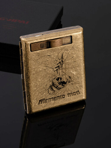 Изображение товара Зажигалка винтажная электронная USB с портсигаром на 20 (пустой), Memento mori