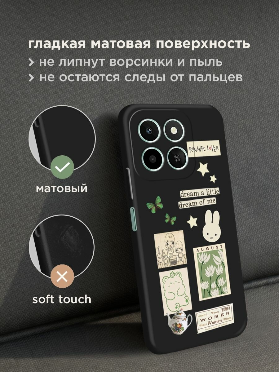 Черный матовый чехол на Honor X6c / Хонор X6c с принтом "Dream a little" — фото 1