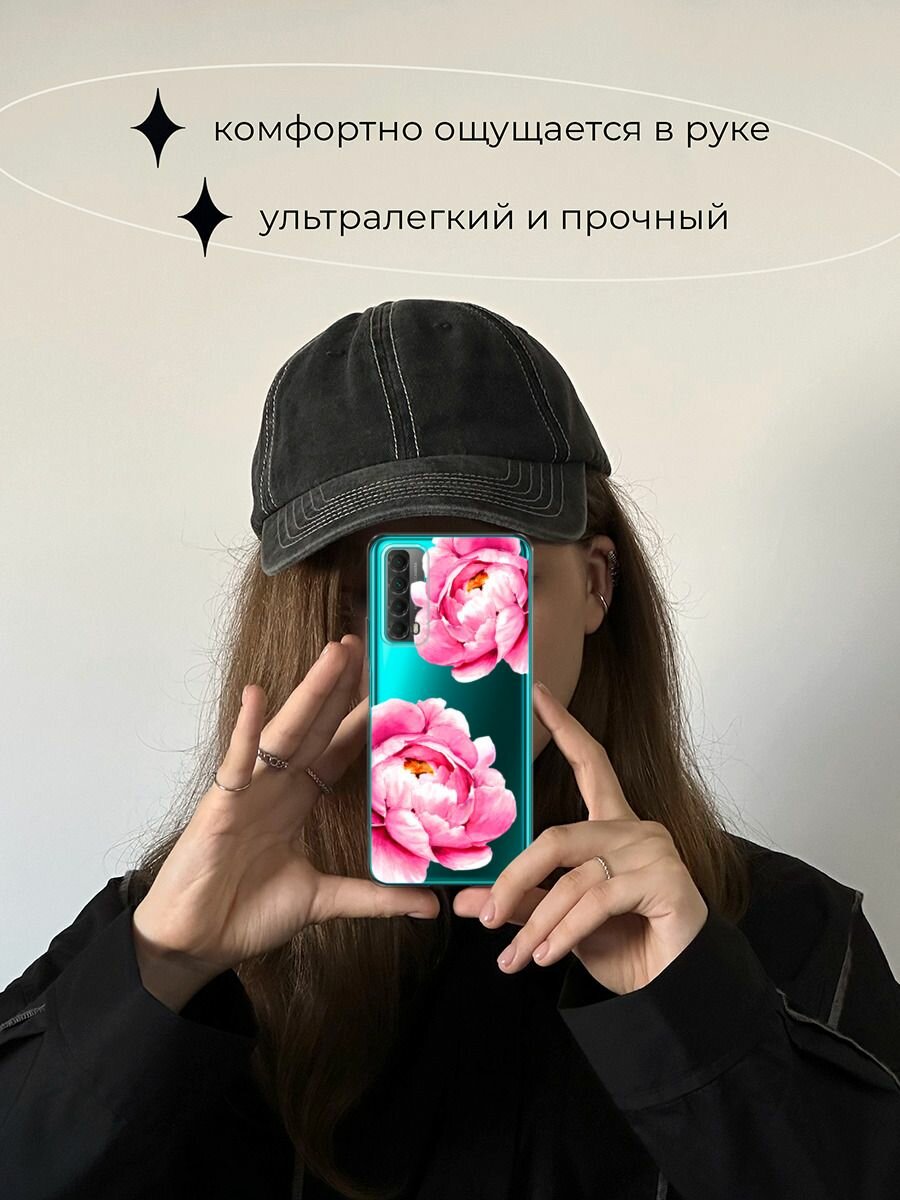 Чехол на Huawei P Smart 2021 / Хуавей П Смарт 2021 с принтом "Open peonies", прозрачный — фото 1