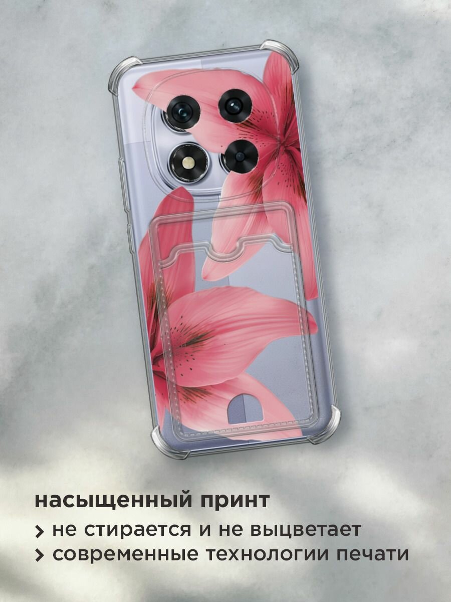 Чехол на Poco X7/Xiaomi Redmi Note 14 Pro 5G (Поко X7) с картой и принтом "Pink flower" — фото 1
