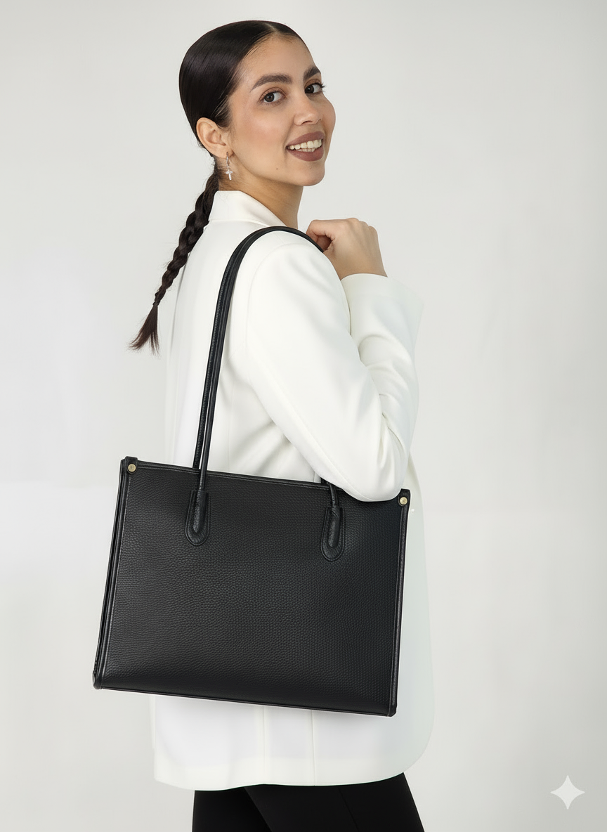 Сумка тоут Evangelina May, фактура рельефная, зернистая, матовая, черная — фото 1
