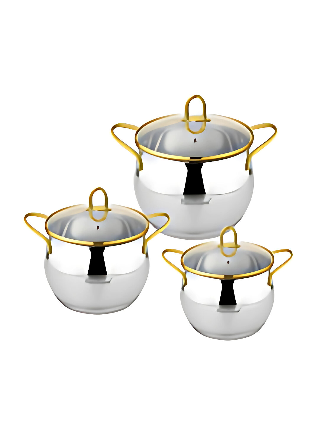 Набор кастрюль HausRoland из нержавеющей стали, со стеклянными крышками, 2.6/3.6/6.1 литр - Золотой