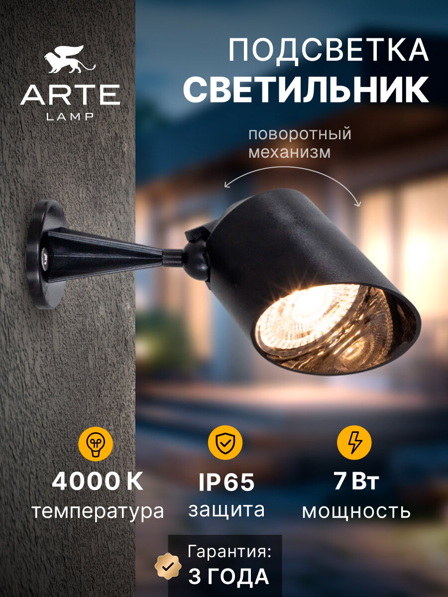 Уличный настенный светильник Arte Lamp ELSIE A1024AL-1BK LED чёрный