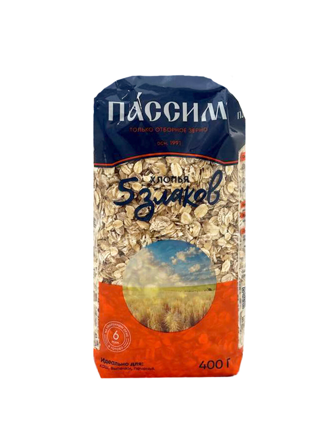 Хлопья PASSIM "5 злаков", мультизерновые, отборное качество, мягкая упаковка, 400г