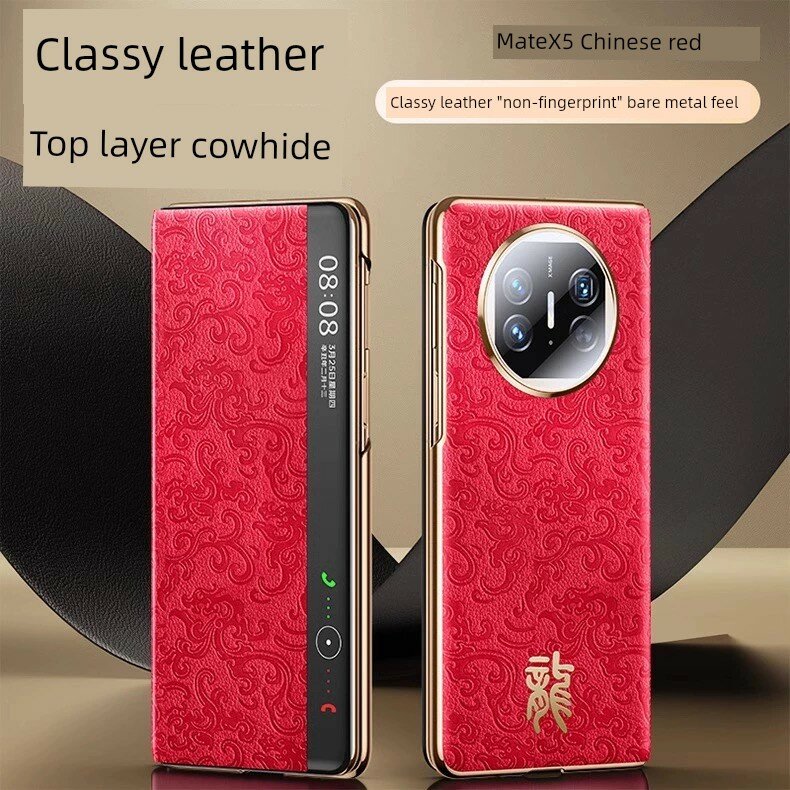 Huawei Mate X2 Classic Edition Dragon Pattern Krasnyy Polnaya Zashchita Ot Udarov Tonnij Kozhanyy Chas