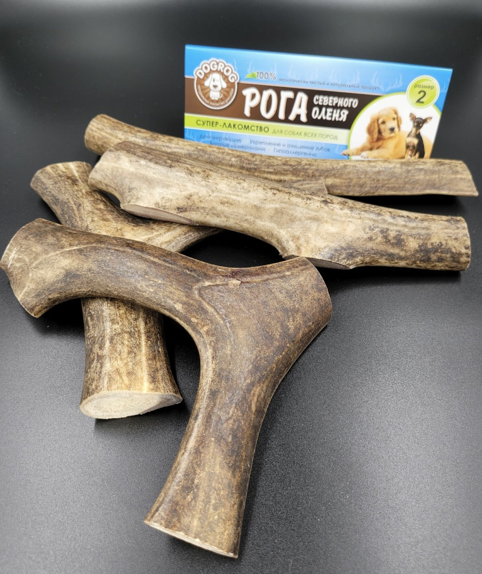 Рог северного оленя для собак, Размер 2 (для средних пород собак), DOGROG