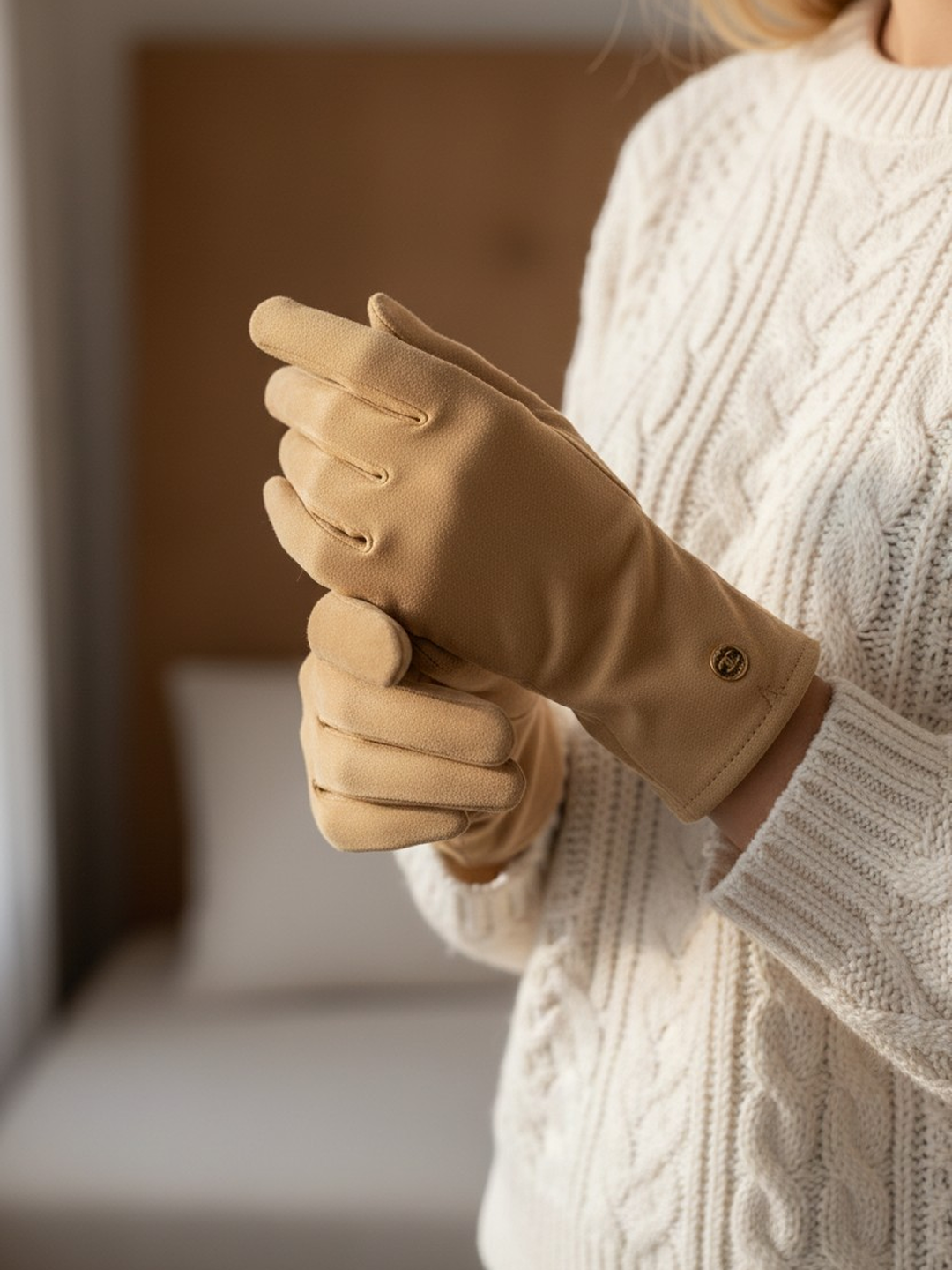 Перчатки  для женщин, размер 16.5, бежевый — фото 1