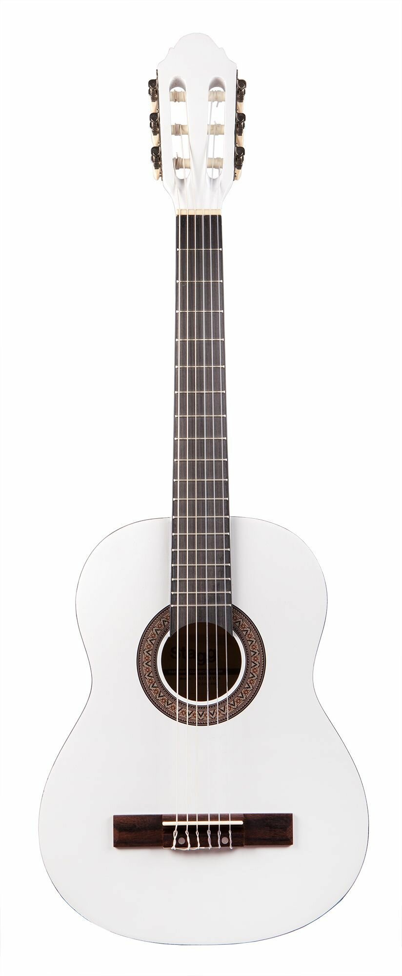 STAGG C410 M WH - классическая гитара, размер 1/2, верхняя дека, задняя дека и обечайка: липа, гриф: композитный орех, накладка: палисандр, цвет: белый матовый