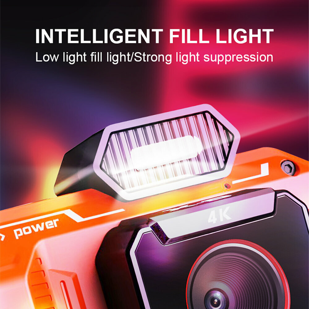 Фотокамера Porodo 48 МП, 4K, 18-кратный зум, 64 Гб, пыленепроницаемая, оранжевый — фото 1