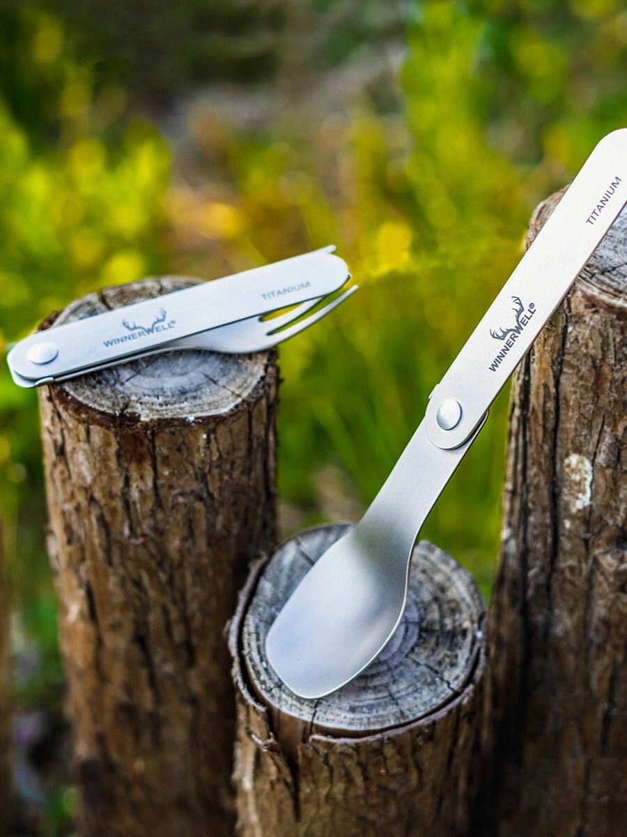 Набор походных складных титановых столовых приборов Winnerwell Titanium Folding Fork & Spoon Set