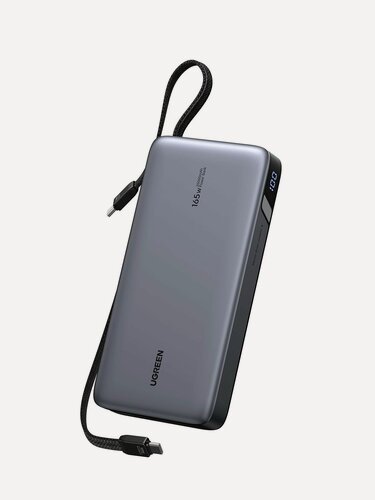 Изображение товара Внешний аккумулятор UGREEN PB552 (55995B) 25000mAh Power Bank 165W со встроенным кабелем USB-C.