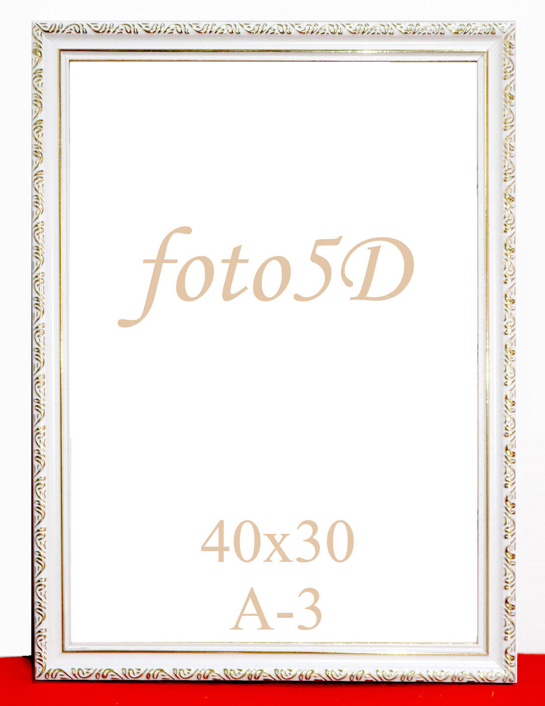 А3 Рамка, с оргстеклом, фоторамка, цвет белый с золотыми узорами, с 1 железным креплением