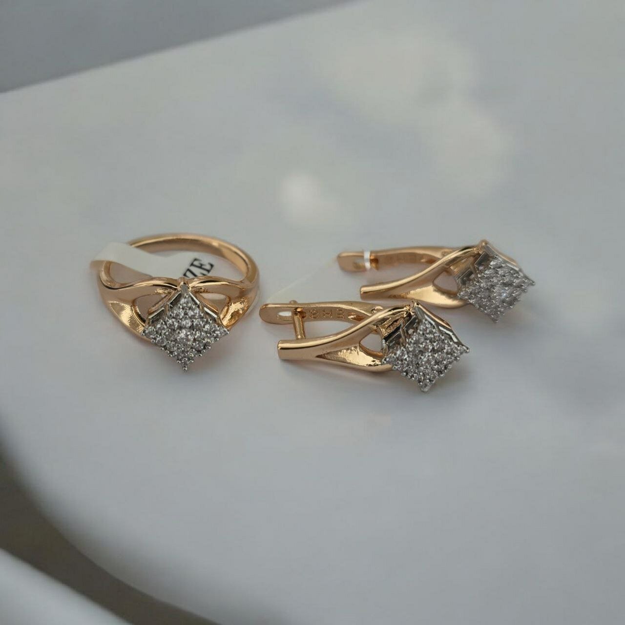 Комплект бижутерии: серьги, кольцо, аметист, размер кольца 17, серый — фото 1