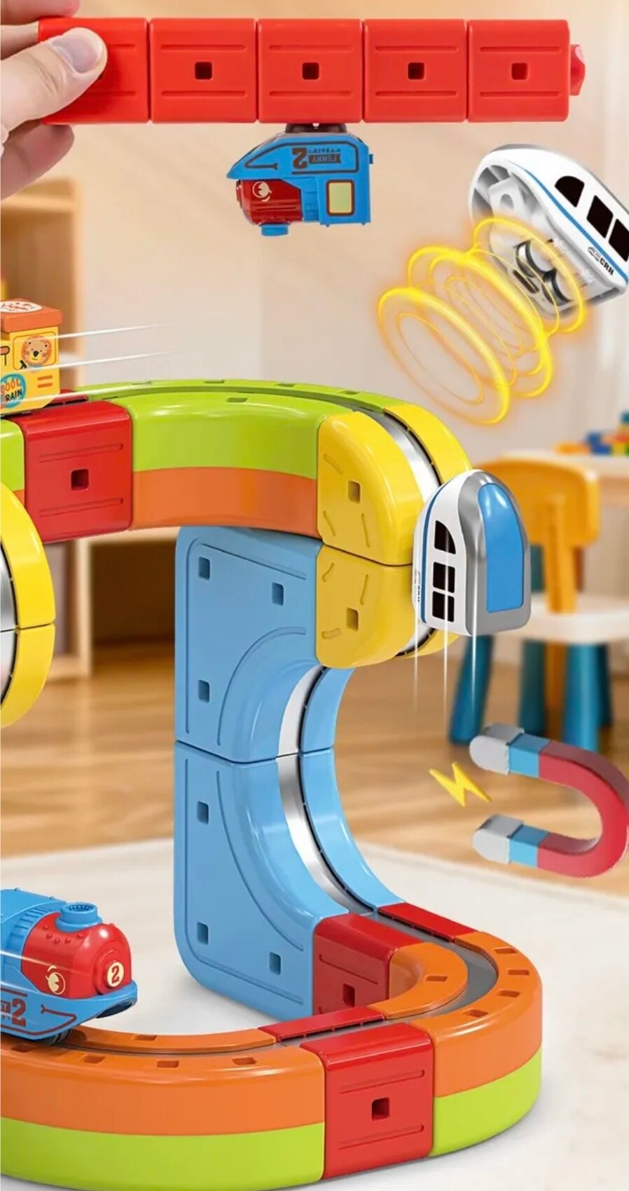 Магнитная дорога-конструктор "Машины и техника", для детей 5-7 лет, 69/90 элементов — фото 1