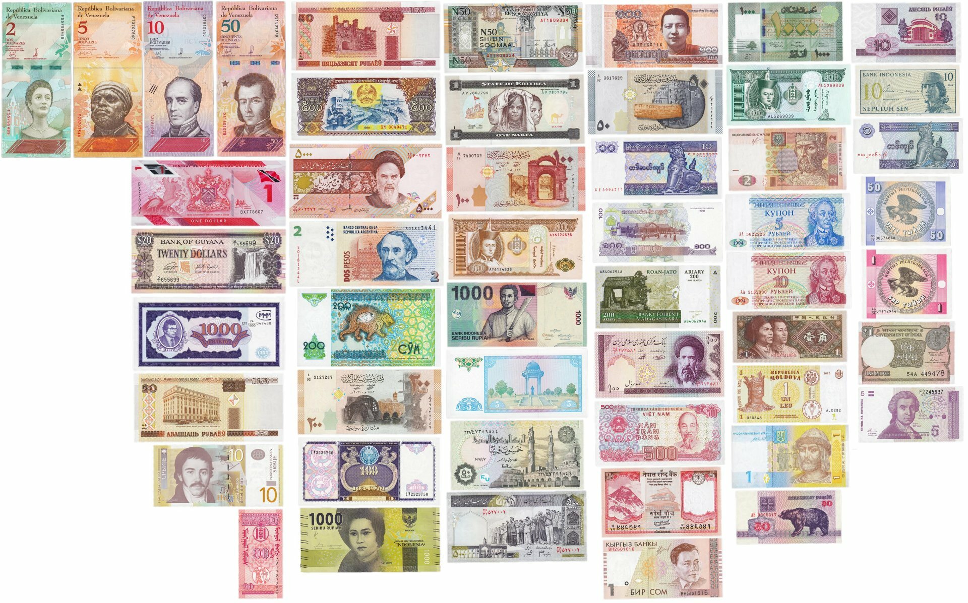 Набор разных банкнот Мира 50 штук без повторов UNC