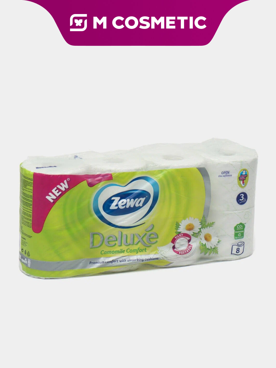 Туалетная бумага Zewa Deluxe "Ромашка", 3-слойная, 8 рулонов