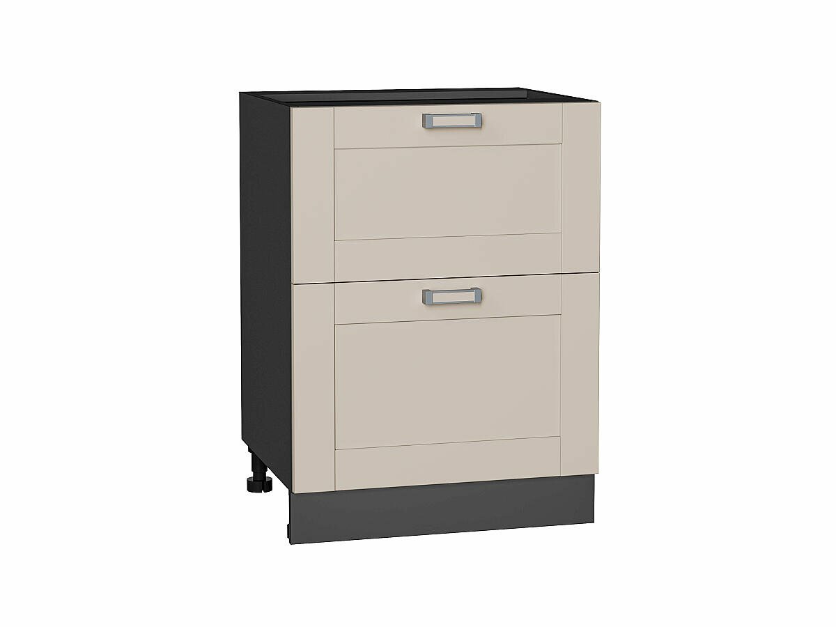 Шкаф нижний с 2-мя ящиками Лофт, цвет фасада Cream Silk, цвет каркаса Graphite, 816*600*480 (В*Ш*Г) мм