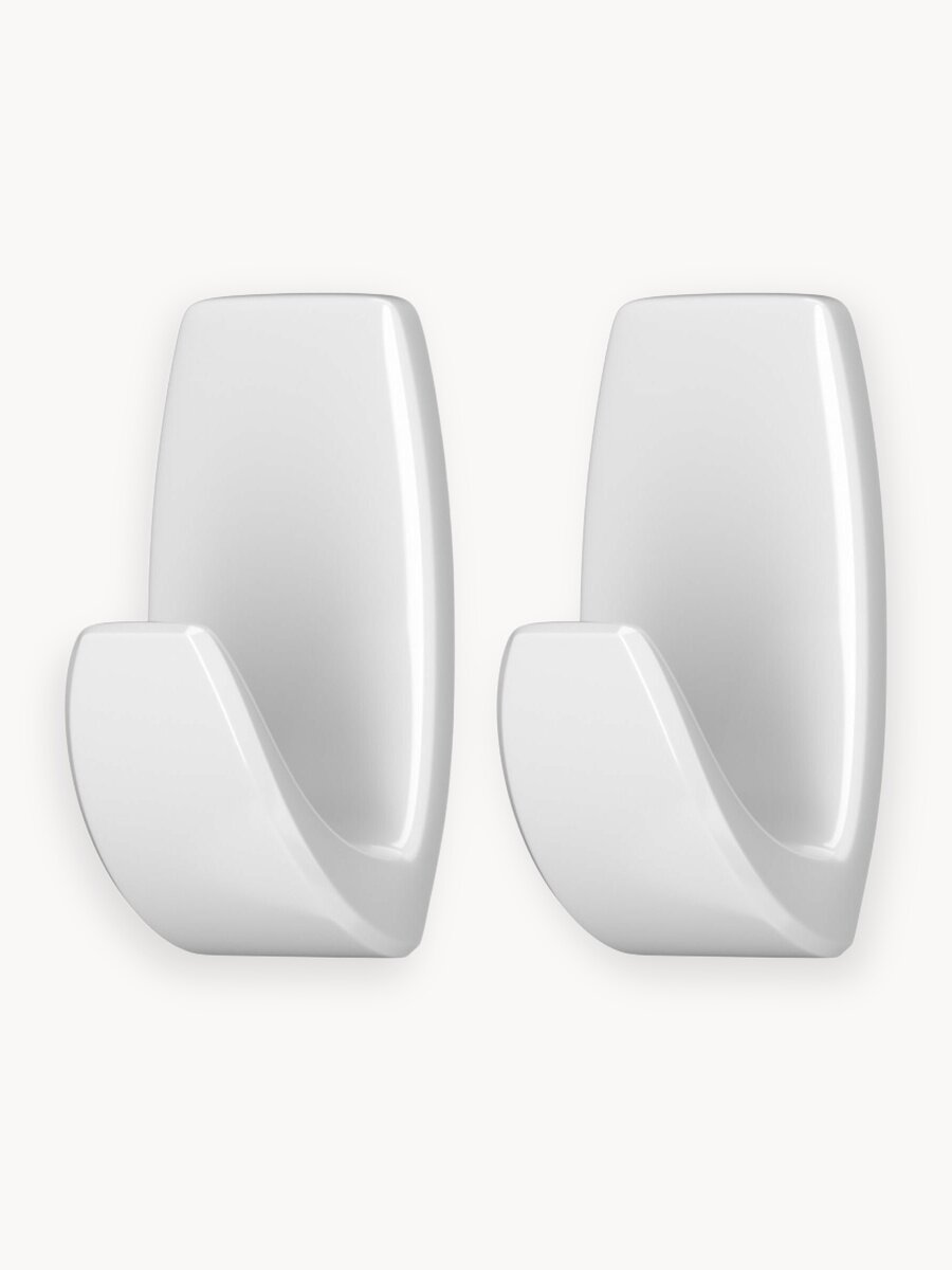 Крючки самоклеющиеся контакт белые, постоянное крепление, 2 шт в упаковке