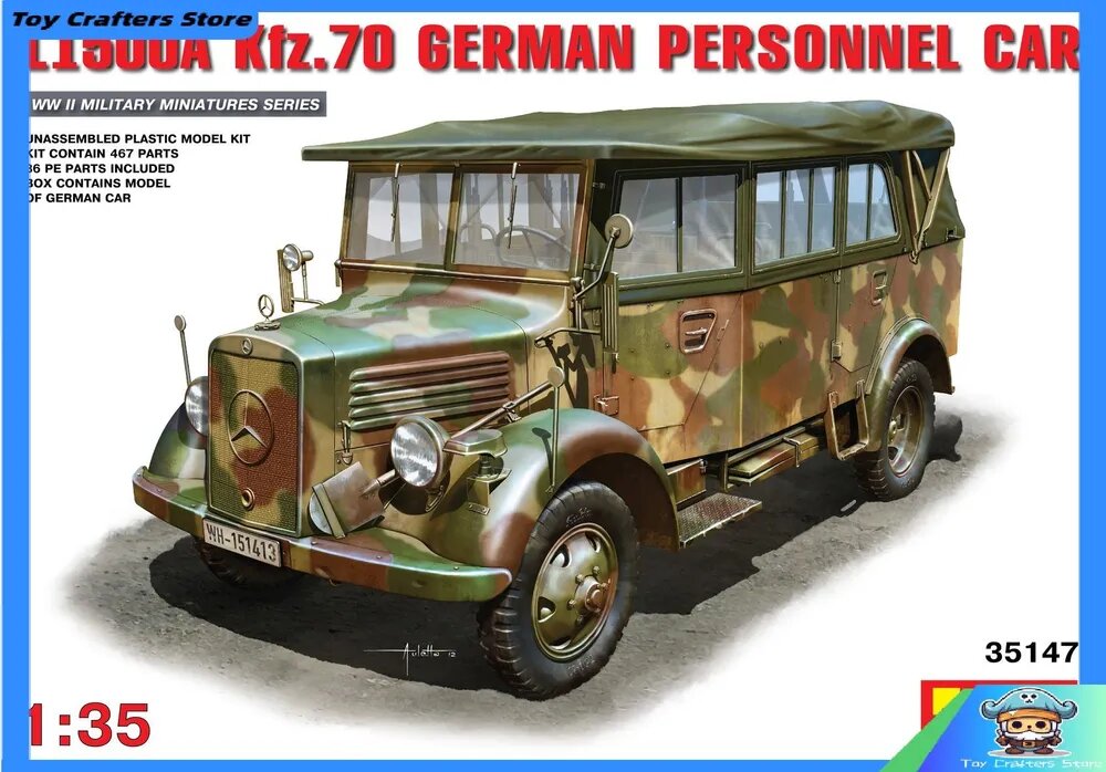 Эксклюзивная модель немецкого джипа L1500A Kfz 70 с тентом от MINIART 1 35