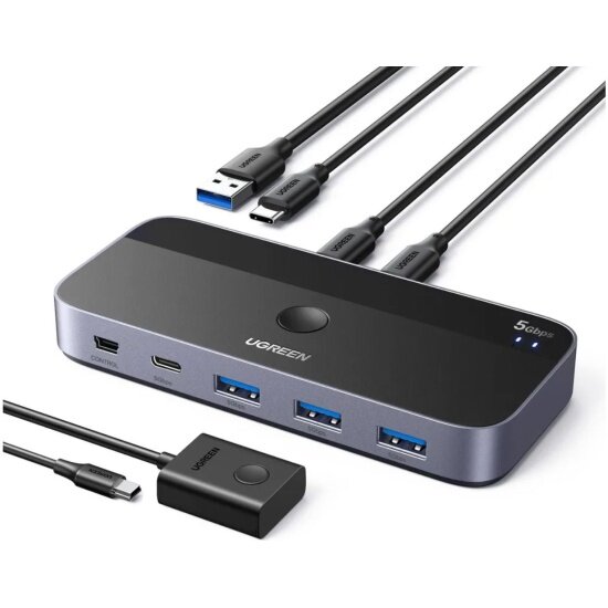 Хаб (разветвитель) Ugreen CM687 USB-C, 2 входа, 4 выхода, серый (25098)