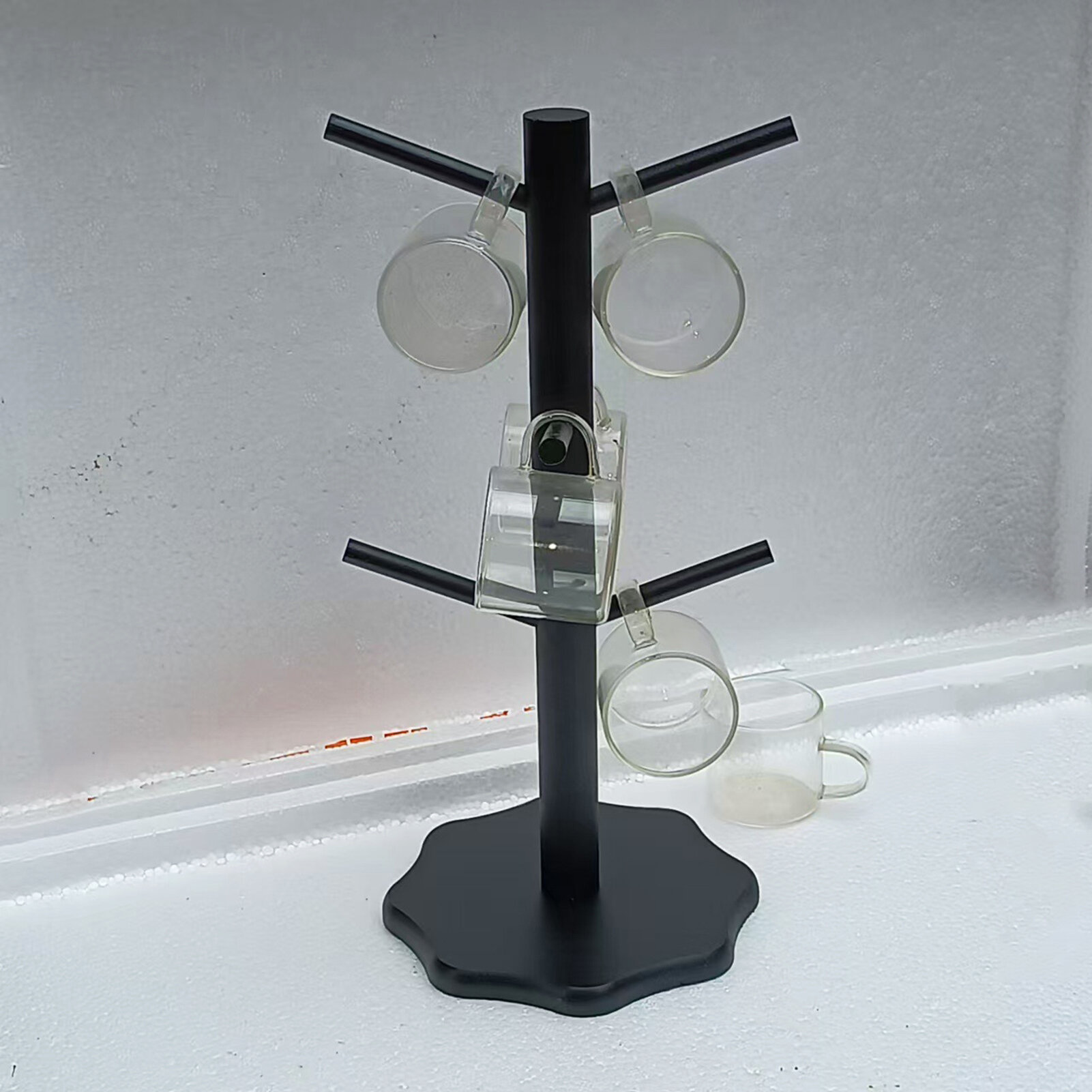 Держатель для кружек, бамбуковый, настольный, 6 крючков, черный, 34.5 см