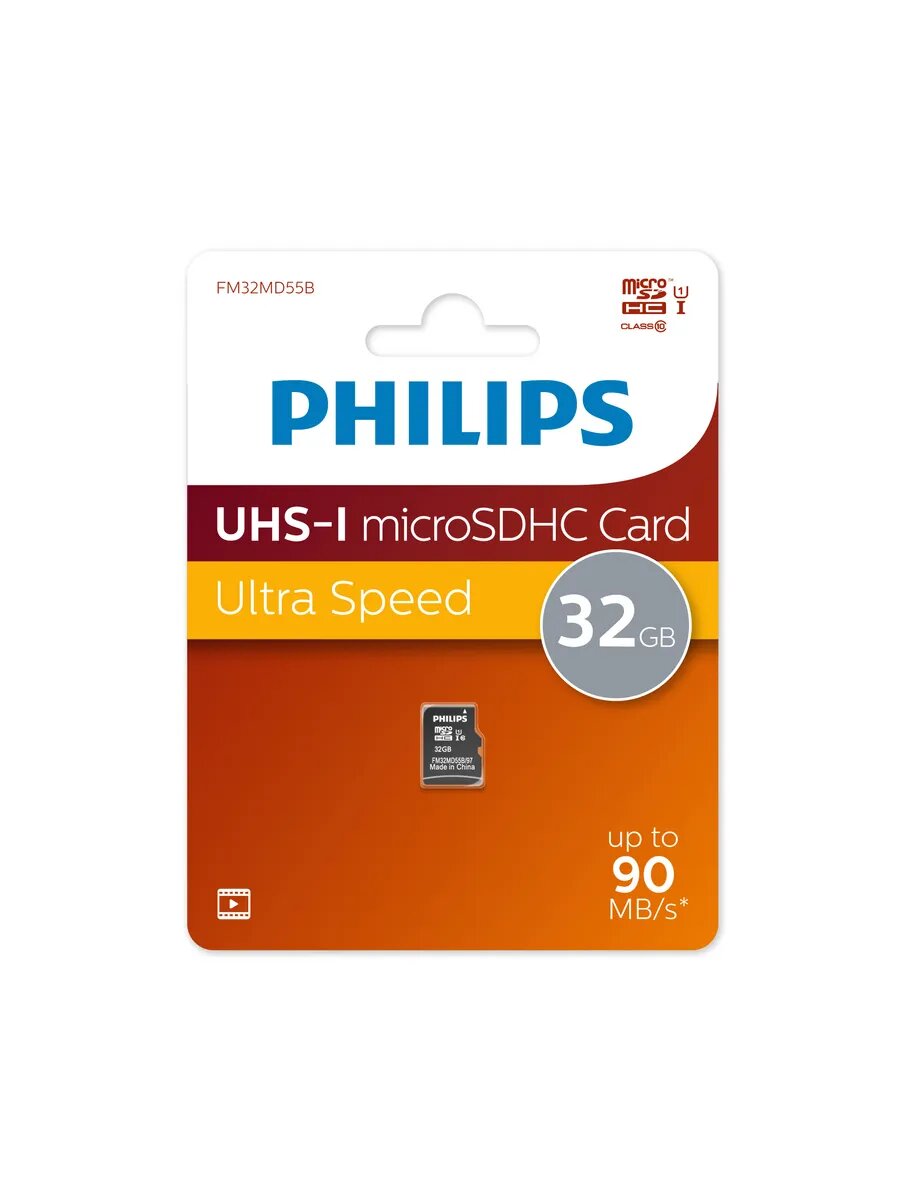 Флеш карта microSD 32GB PHILIPS High Speed microSDHC Class 10 90MB/s — фото 1