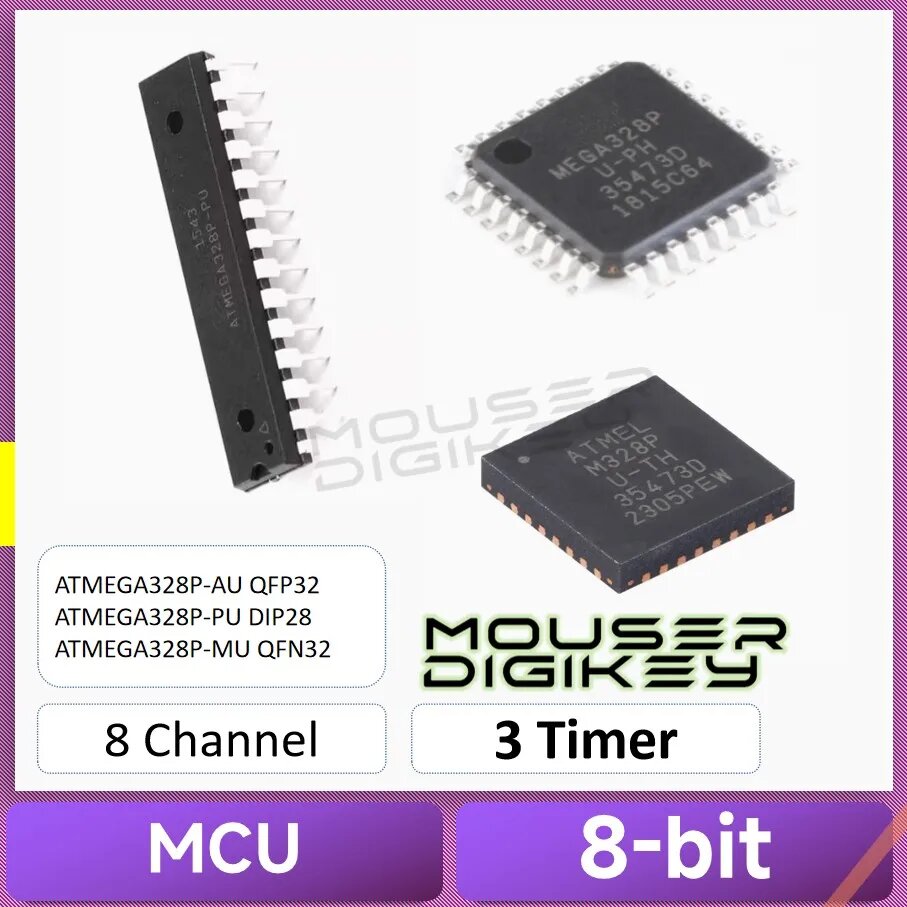 2 шт. ATMEGA328P-AU QFP32 ATMEGA328P-PU DIP28 ATMEGA328P-MU QFN32 MCU 8 бит 3 таймера 8 каналов, 2Pcs ATMEGA328P-MU
