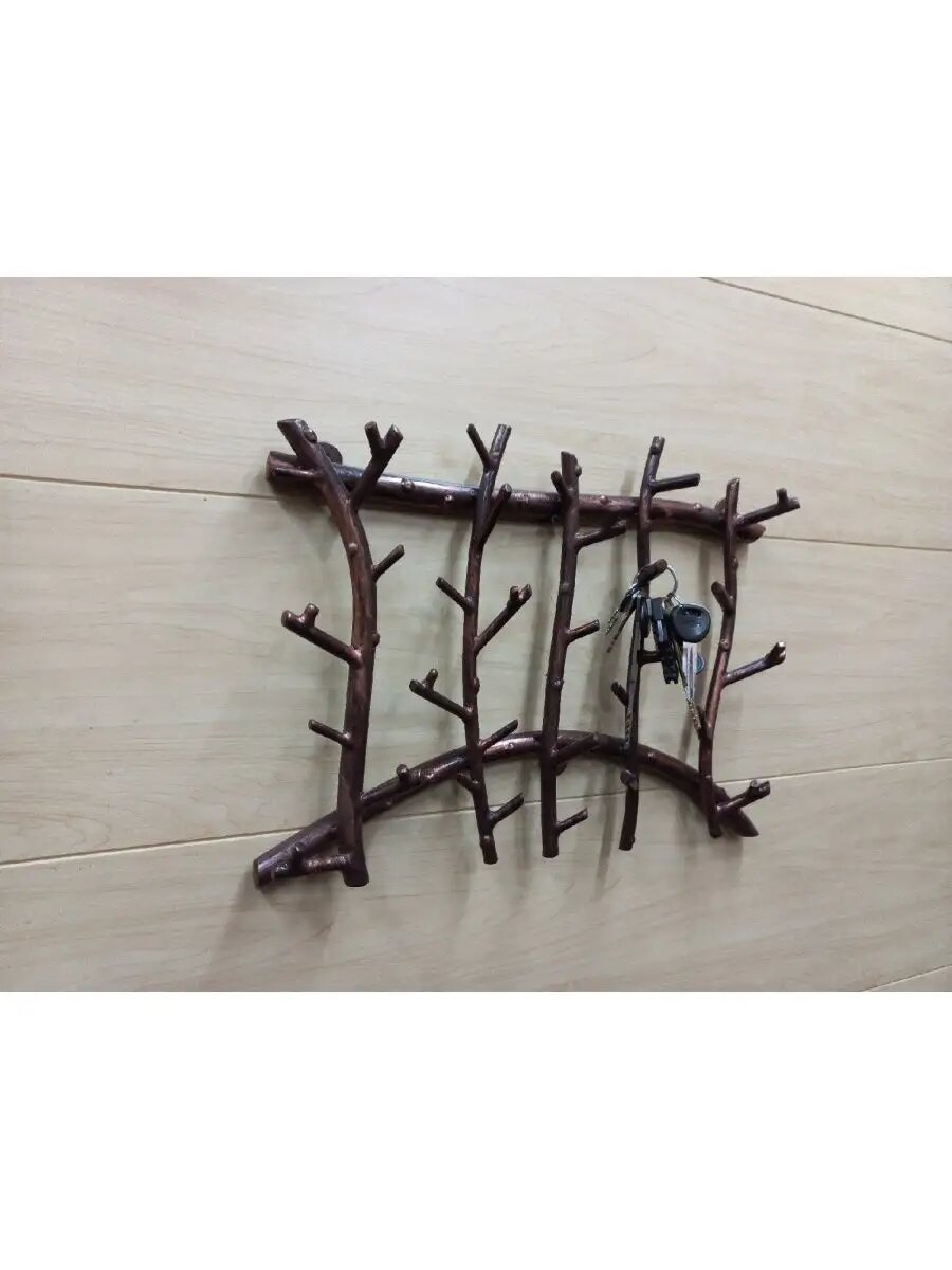 Ключница "Ветки", ручная ковка, кованое панно, сталь, цвет темно-коричневый