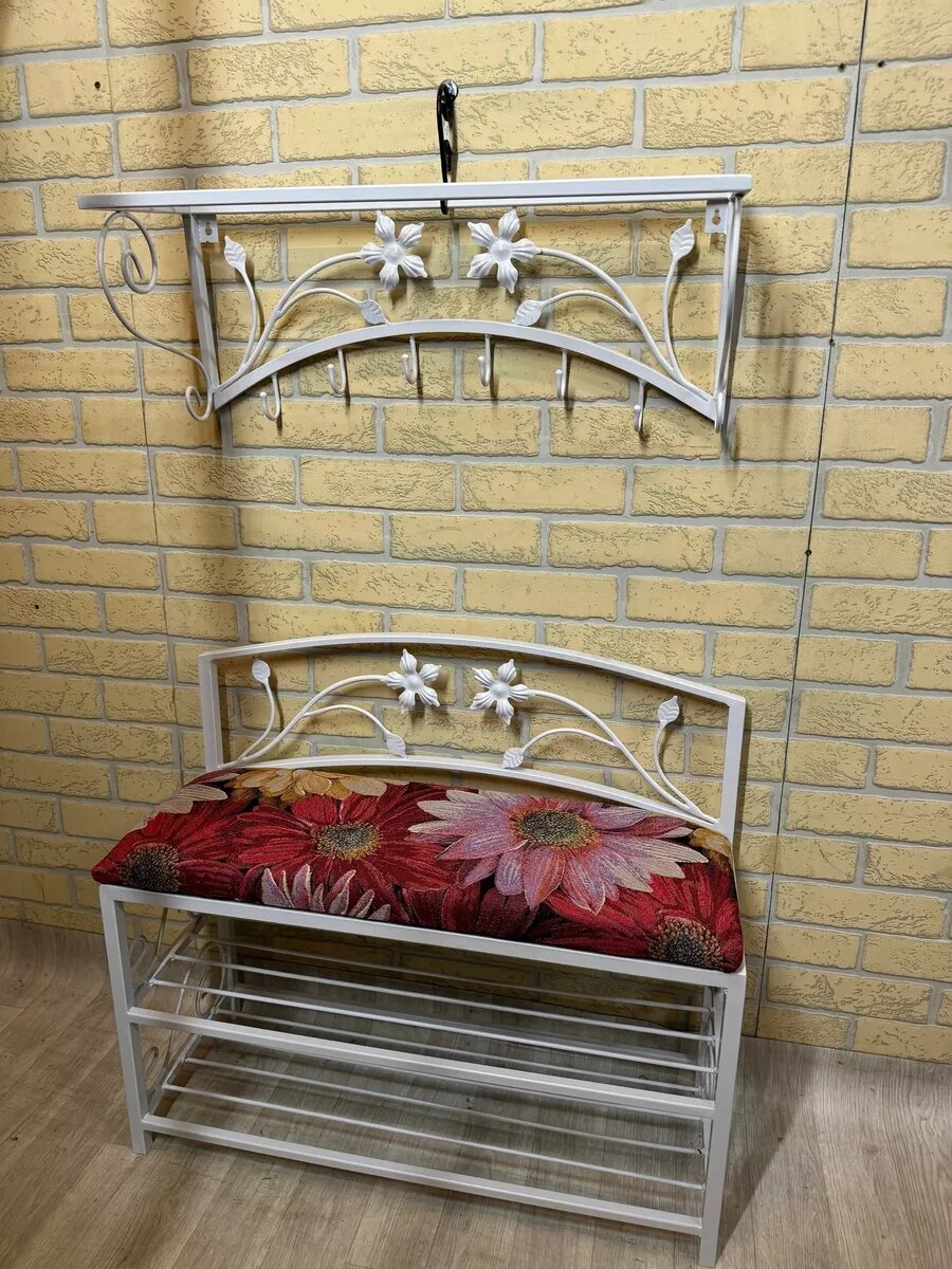 Кованая прихожая, вешалка + банкетка, Студия кованой мебели Нива, цвет красный бархат — фото 1