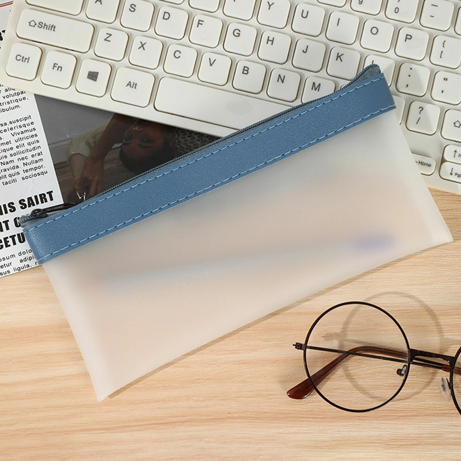 Матрый прозрачный пенал для письменных принадлежностей с увеличенным объемом усиленный дизайн цвет морской волны