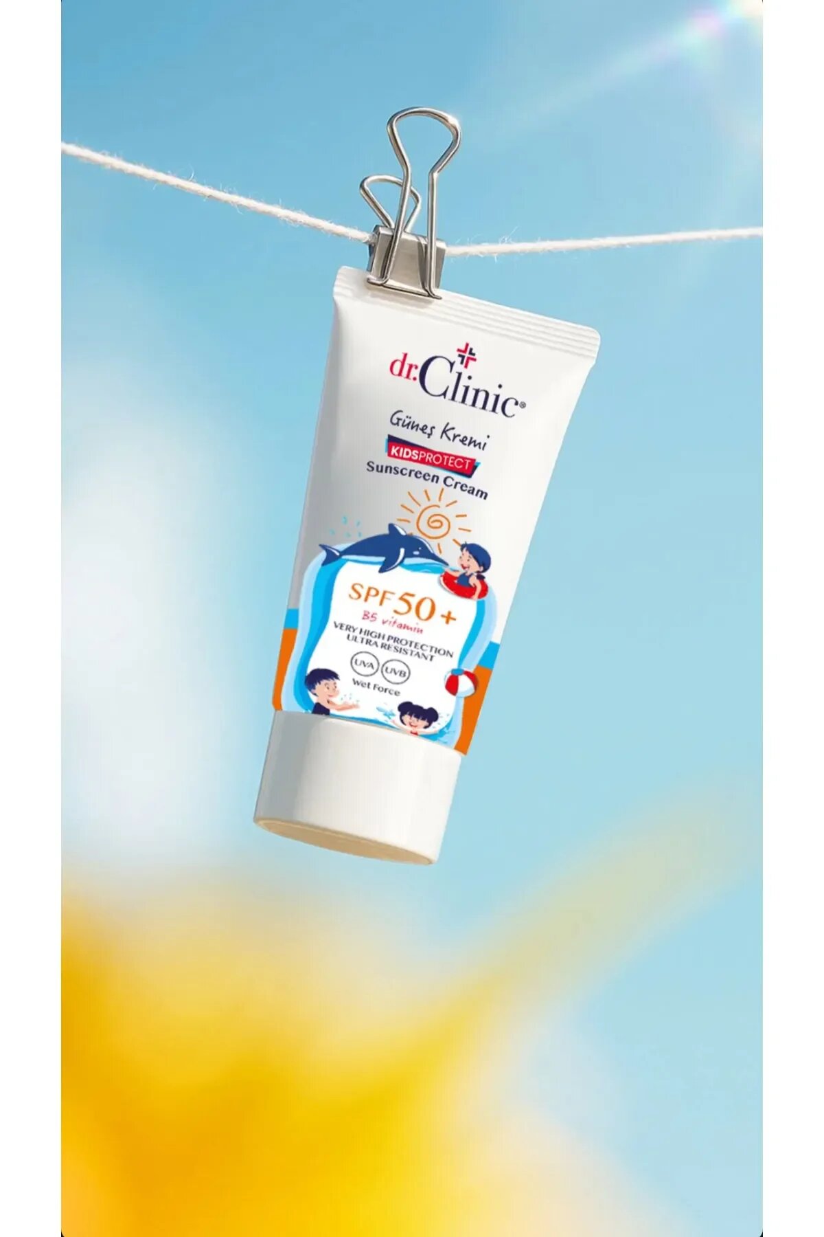 Детский солнцезащитный крем, Dr.Clinic New Well, некомедогенный SPF 50, для всех типов кожи.