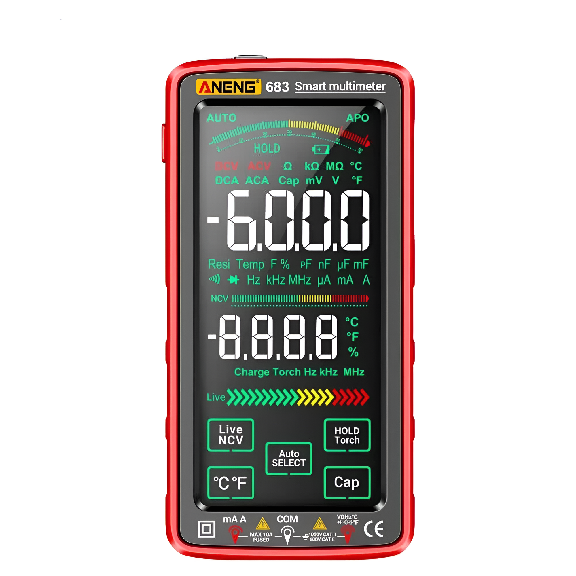 Цифровой мультиметр ANENG, красный, с термопарой, USB Type C, 15.2x7.6x2.5 см