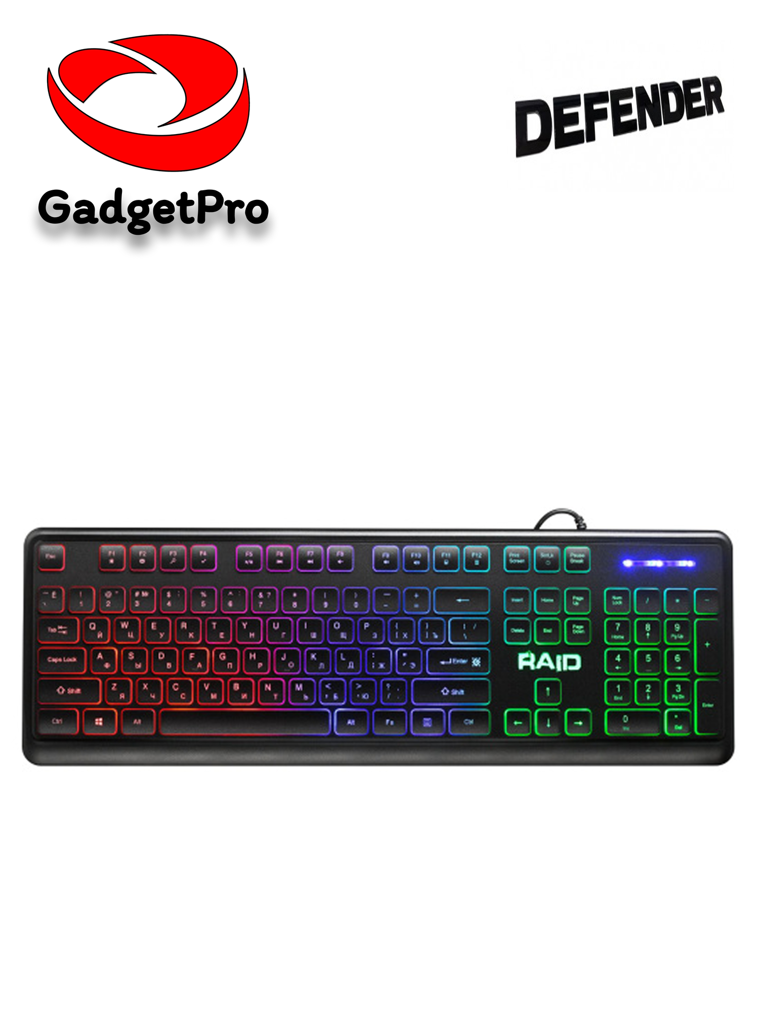 Игровая клавиатура Defender Raid GK-778DL, мембранная, полноразмерная, 104 клавиши, USB, RGB Rainbow подсветка, черная — фото 1