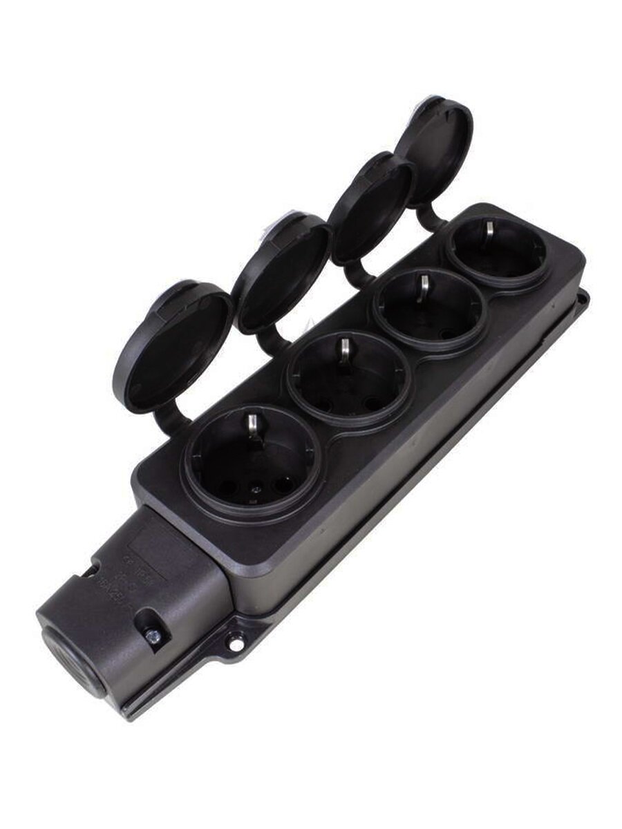 Каучуковая колодка Filum FL-SB-4EU-IP44-BK 4-х местная 2P+PE 16A 250В IP44 с защитной крышкой
